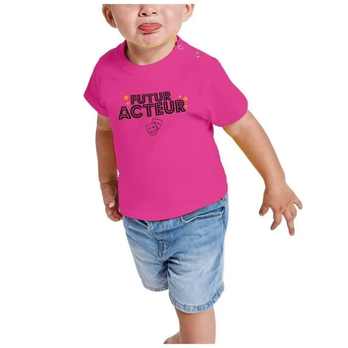 T-shirt Bébé Manche Courte Rose Futur Acteur Métier Films Comédien-1