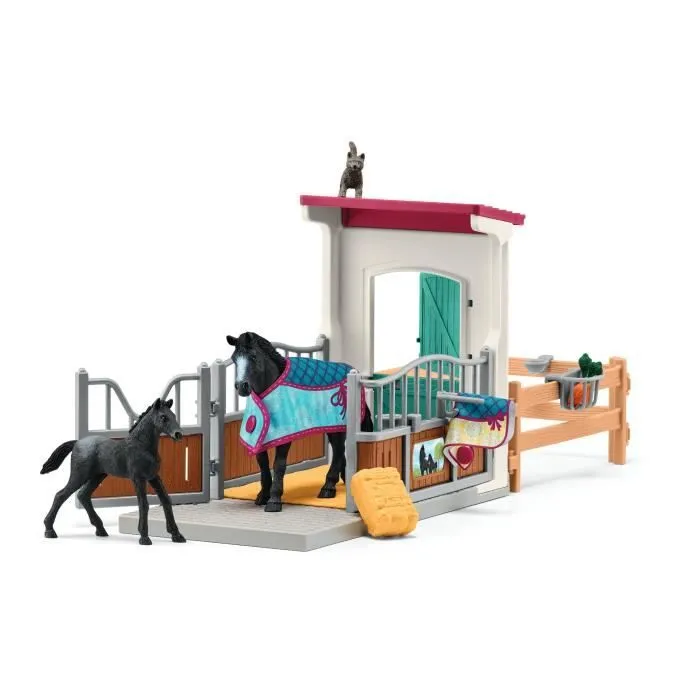 Box pour cheval avec jument et poulain, coffret schleich avec 34 éléments inclus dont 2 chevaux schleich, coffret figurines pour-1
