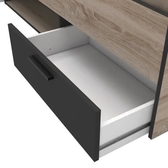 DEMEYERE Michigan Lit adulte 140x190 cm - 2 tiroirs et 1 niche - Industriel - Décor chêne brossé et noir-4