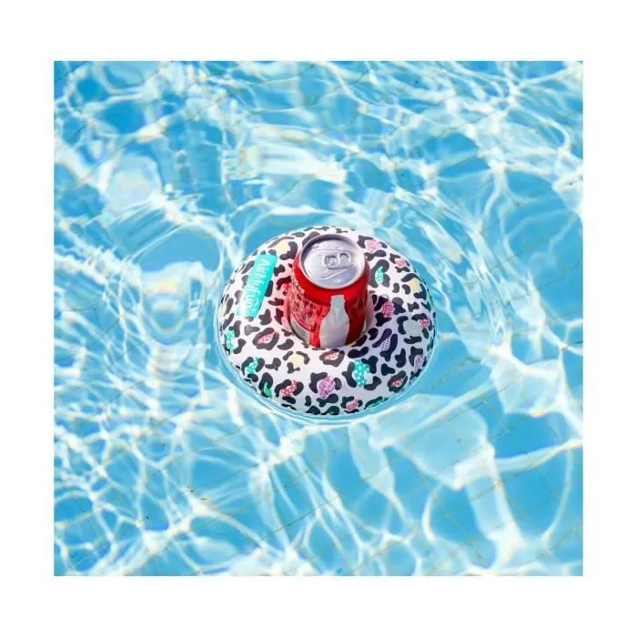 Porte Boisson Gonflable pour Piscine ou Plage - Léopard ø18cm-1