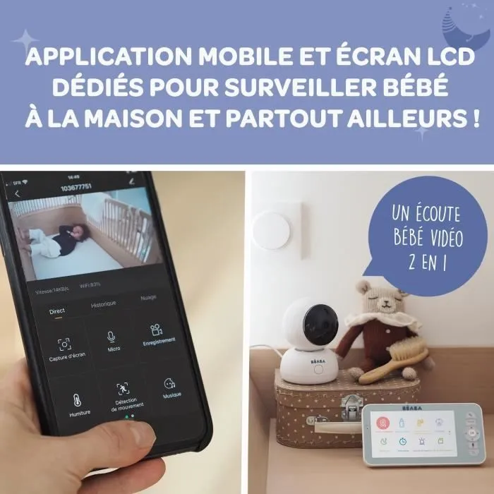 BEABA Écoute bébé Vidéo Zen Premium - Caméra rotative 360°, vision nocturne infrarouge-3