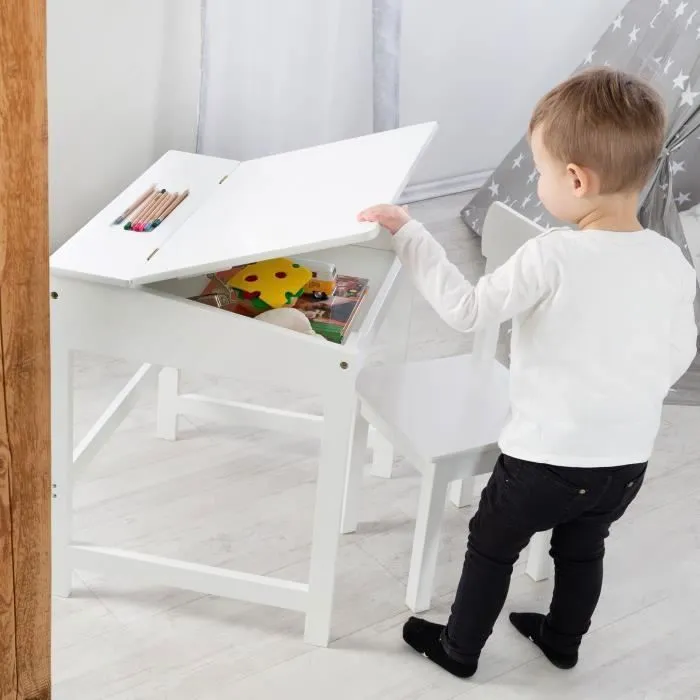 Bureau Bébé - Enfant ROBA - Blanc - Avec Chaise et Espace de Rangement-1