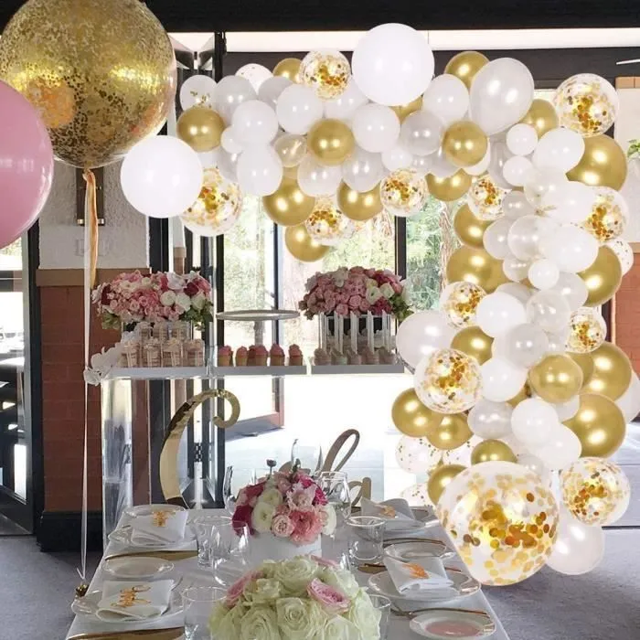 Arche Ballon - Décoration de fête - 102PCS - Blanc, Argent, Or - Ballons pour Noël, Mariage, Anniversaire-1