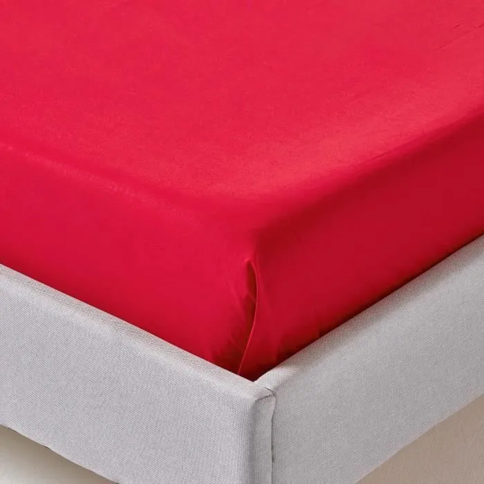 Drap plat uni 100% coton égyptien 200 fils Rouge 178 x 255 cm-2