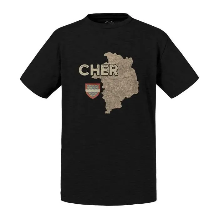 T-shirt Enfant Noir Cher 18 Département Bourges Carte Ancienne Rare-0