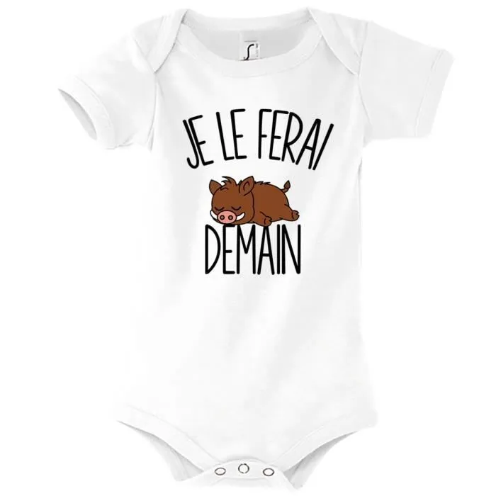 Body bébé Phacochère - Planetee - Je le ferai Demain - Blanc - Bébé - Mixte-0