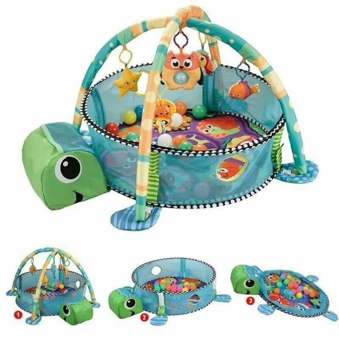 Tapis d'éveil bébé évolutif Disney Princesses - Tortue - Avec piscine à balles et 5 jouets d'activité-3