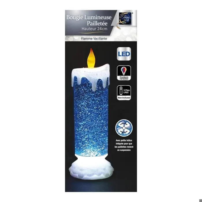 Bougie LED - FEERIC LIGHT & CHRISTMAS - Chandelle Pailletée - 24 cm - Couleurs Variées - Intérieur-1