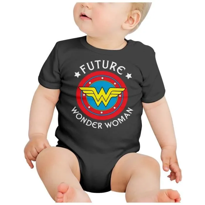 Body Bébé Manche Courte Noir Future Wonder Woman Super Heroine BD Maman-1