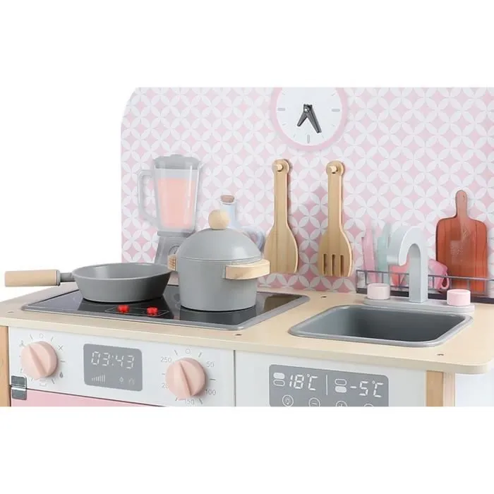 Cuisine en bois avec horloge - Menfi - Cuisine pour enfants Rose-2