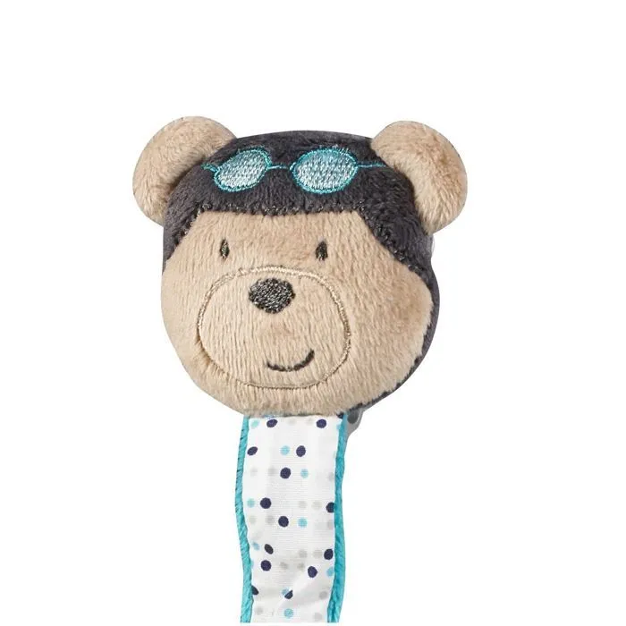 Attache-tétine bébé en coton ours - LAZARE - Prévient les pincements de doigts - Bleu - Dès la naissance-1