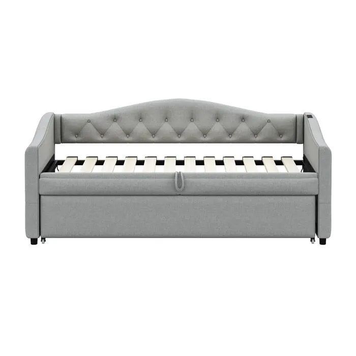 Canapé-lit extensible - Non spécifié - 90x200 cm - Port USB - Tissu lin - Gris-4