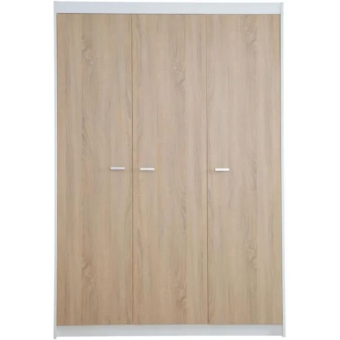 Chambre bébé complète - Lit évolutif 70 X 140 cm + Commode à langer + Armoire 3 portes - ROBA - Bicolore blanc / décor chêne clair-4