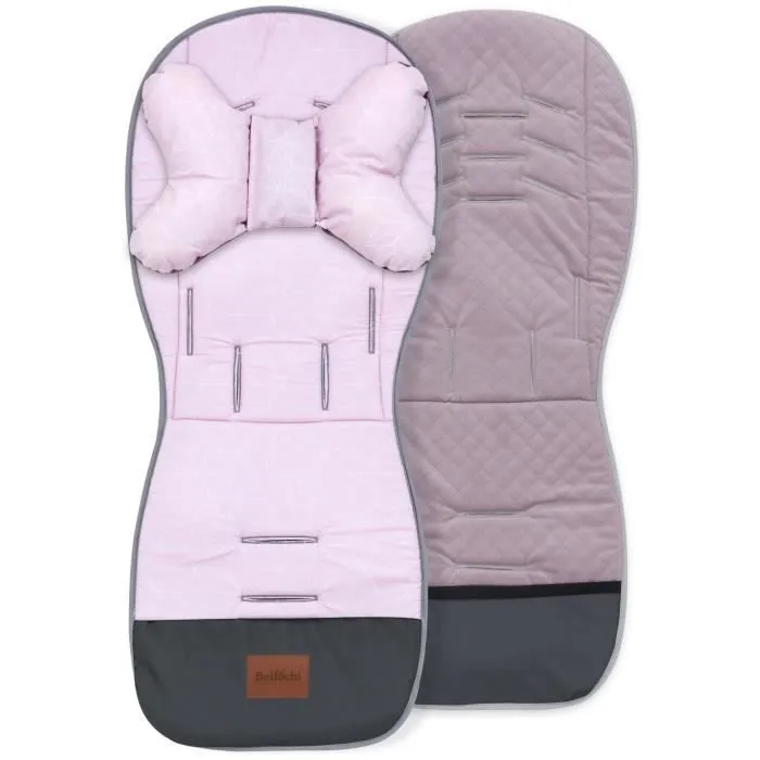 Bellochi Coussin Poussette Universel Été Matelas Poussette Universelle avec Coussin Anti-Choc - Coton et Velours - Rose-1