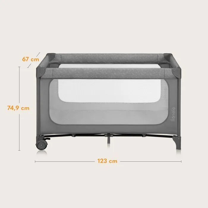 Lit parapluie 2en1 LIONELO Jasmin - Parc bébé - Matelas en mousse T25 - Pliage Rapide - 2x Roulettes - Jusqu'à 15 kg - Gris-4