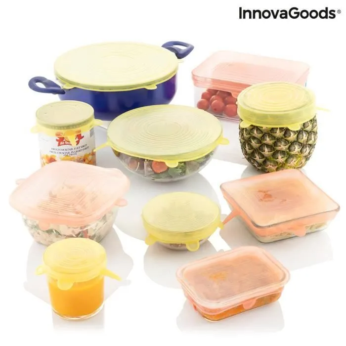 Jeu de 10 InnovaGoods Couvercles de Cuisine en silicone Réutilisables et Réglables Lilyd-0