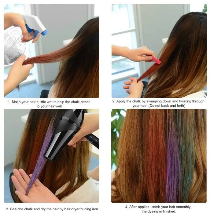 Sundix Ensemble de craie cheveux 24 colorant couleurs non-toxiques lavable temporaires craie filles enfants partie Cosplay-1
