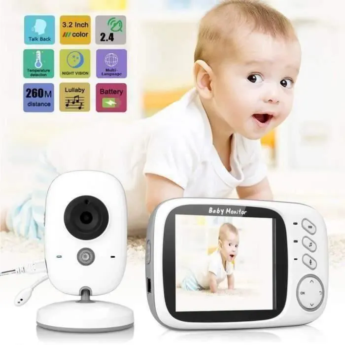 PIMPIMSKY Bébé Moniteur 3.2" LCD Couleur Babyphone Caméra Vidéo Bébé Surveillance 2.4 GHz Bidirectionnelle Vision 1-0