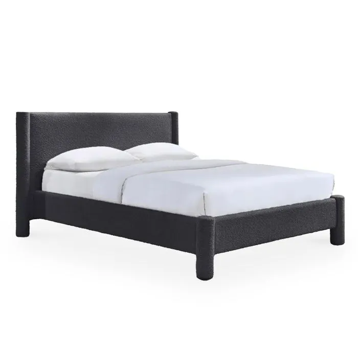 ALINA - Lit double effet peau de mouton anthracite 140x190 cm-0