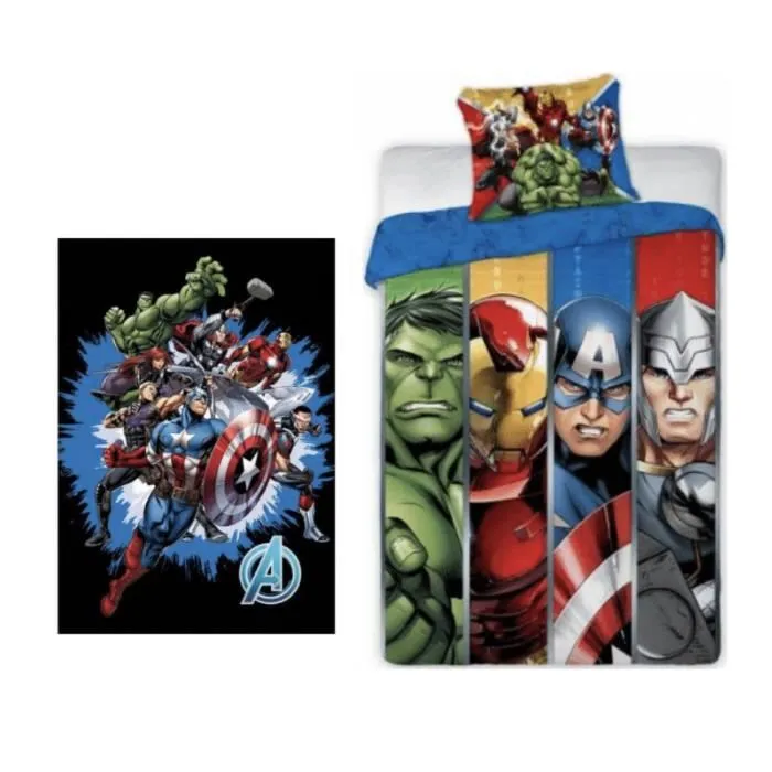 Ensemble parure de couette - Avengers Marvel - 140 x 200 cm - Taie d'oreiller - Plaid 100 x 140 cm - Synthétique-0