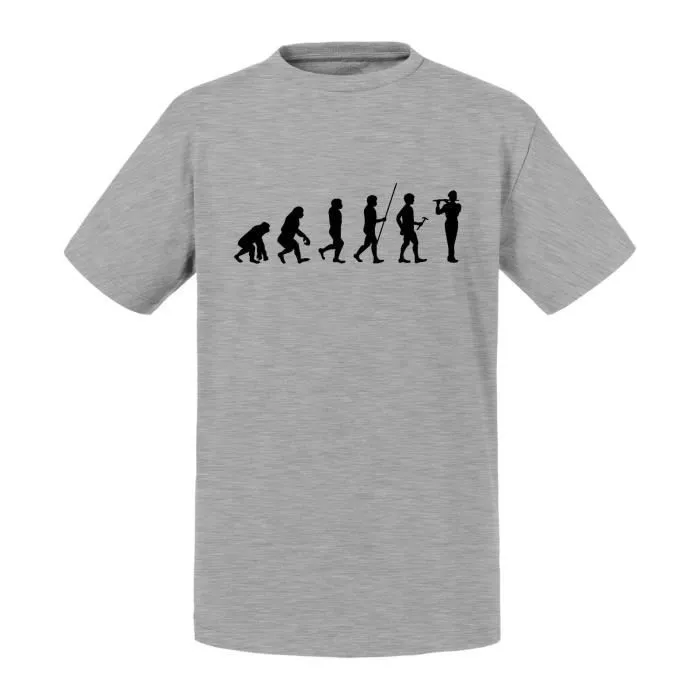 T-shirt Enfant Gris Evolution Flute Traversière Musique Instrument Musicien-0