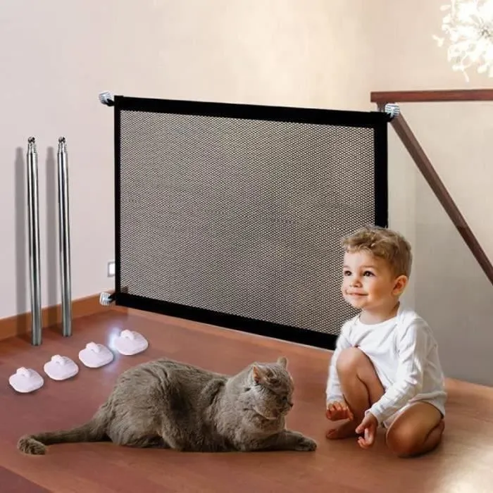 Barrière de Sécurité pour Bébés et Chiens - Sans Percage - Noir-0