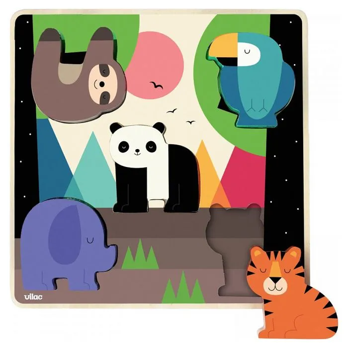 Puzzle sonore pour enfants - VILAC - Encastrement sonore Jungle - Animaux de la jungle - Couleurs arc-en-ciel-1