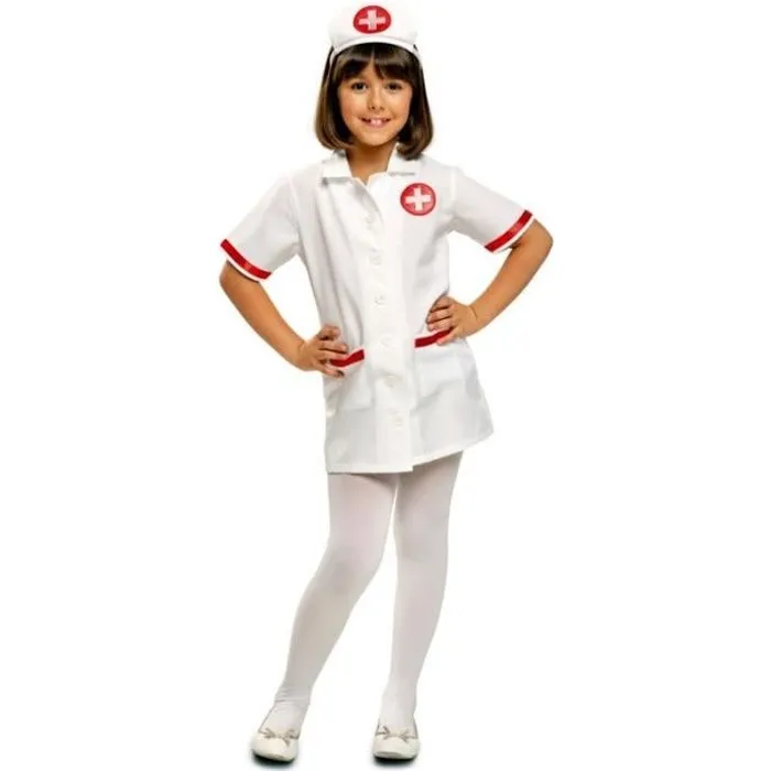 Déguisement infirmière enfant - MisterFiesta - Blanc et rouge - 10 ans - Robe et coiffe-0