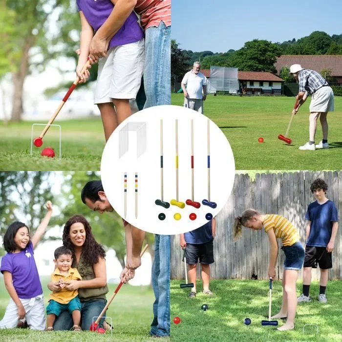 Ensemble de croquet - LZQ - 4 joueurs - Maillets en bois - Boules colorées - Facile à installer-2