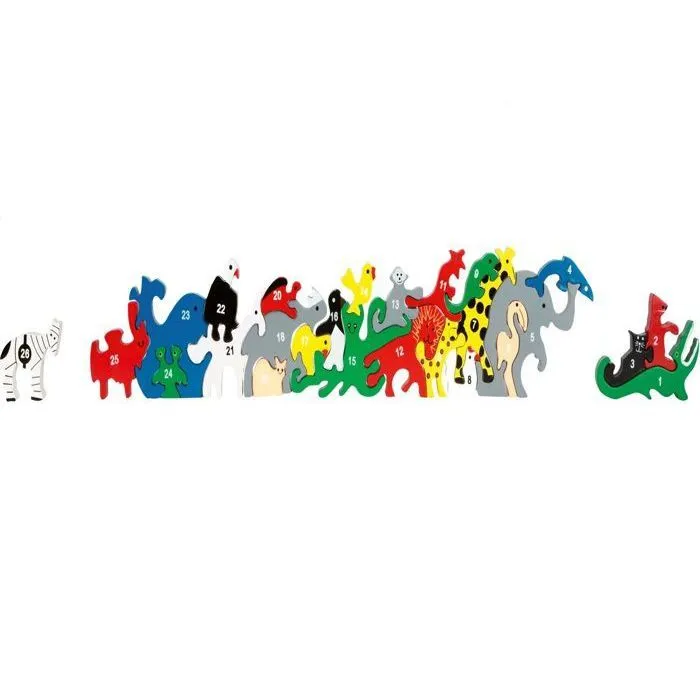 Puzzle Animaux Bois - LEGLER - Lettres et nombres - 58 x 11 cm - 12 pièces-1