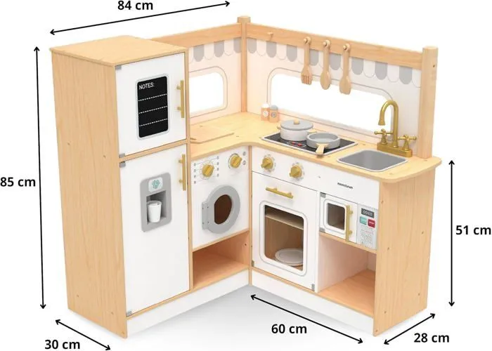 Cuisine Enfant en Bois Mamabrum, Interactive Grande Cuisinière L avec Accessoires, Réfrigérateur, Micro-ondes, Four, Lave-linge-3