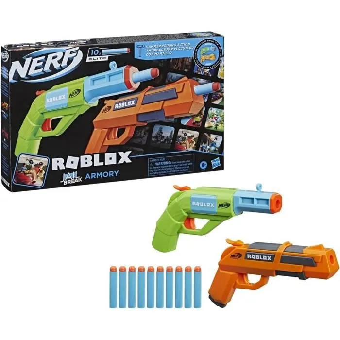 NERF - Roblox Jailbreak : Armory - 2 Blasters - 10 fléchettes NERF - Code pour objet virtuel dans le jeu-1
