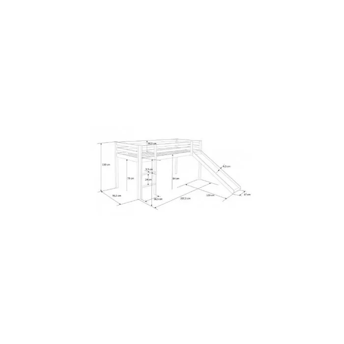 Lit mezzanine 90x200 avec toboggan - HOMESTYLE4U - Gris - Bois massif - A lattes - Enfant-1