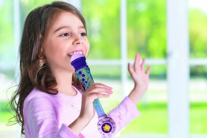 Microphone Wish avec tube lumineux, enceinte (entrée auxiliaire), mélodies et effets sonores-2