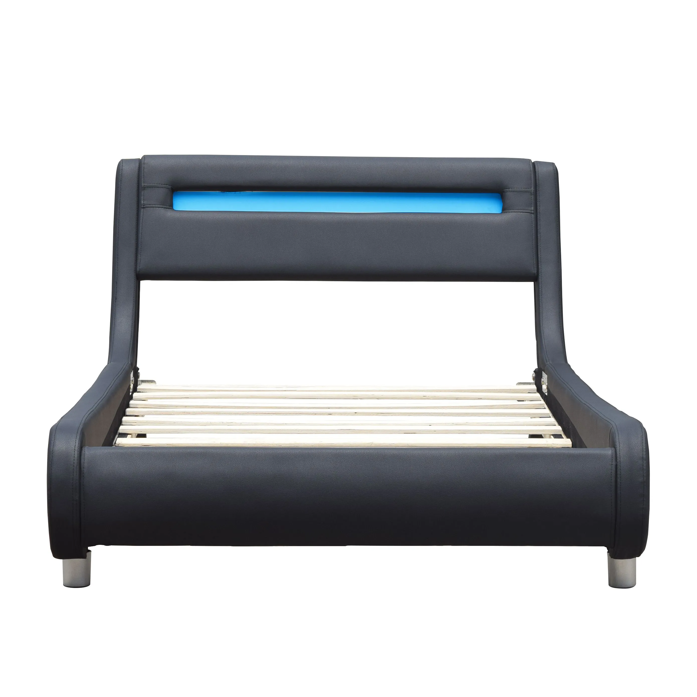Lit simple en placage MDF pour matelas 120x190 avec sommier lattes et tte de lit incurve NOIR-2