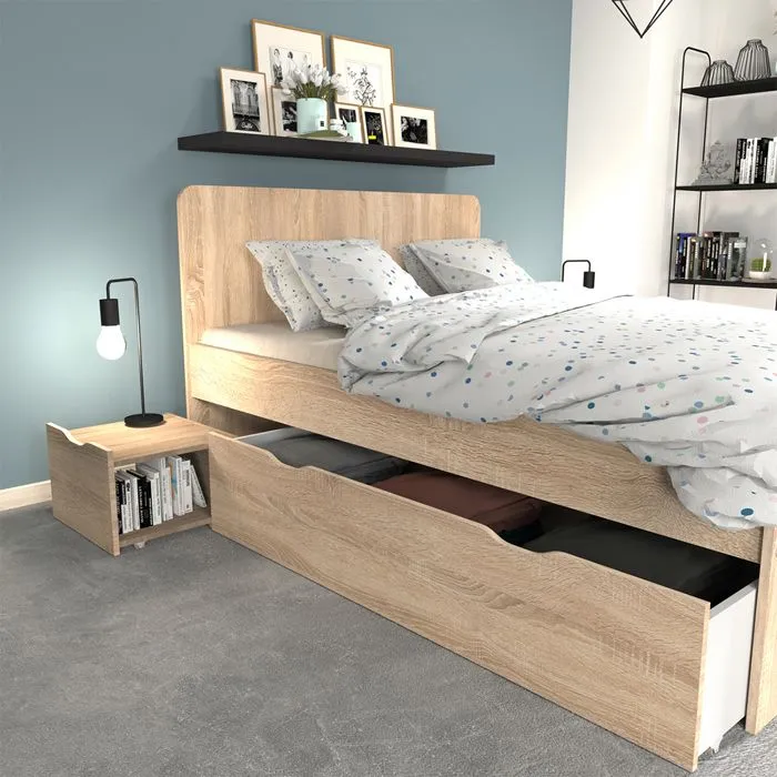 Lit double - LEQUAIDESAFFAIRES - ZENIA 140x190 - Chêne blanchi - Avec tiroirs - Contemporain-3