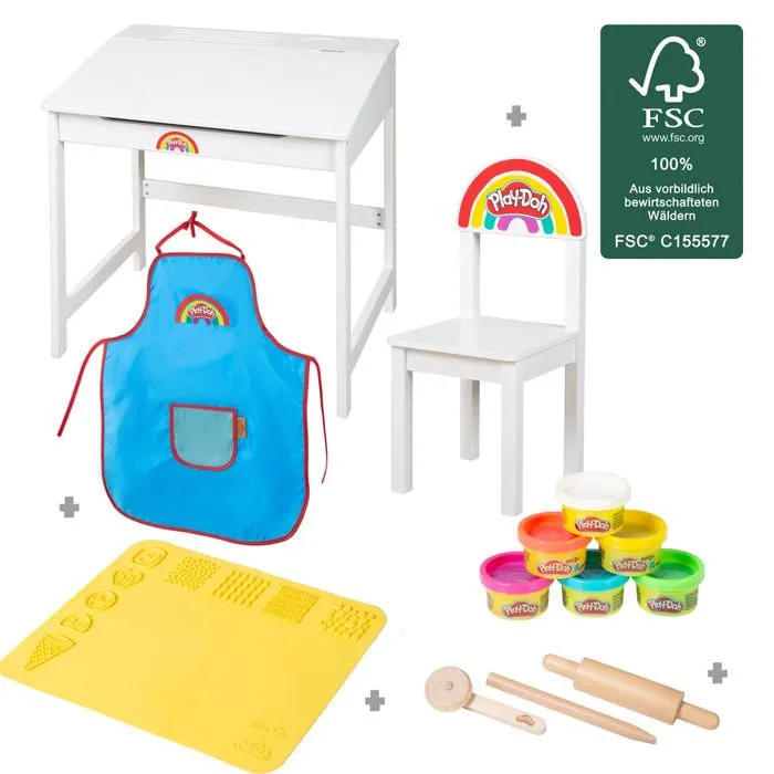 Bureau Enfant ROBA x Play-Doh + Chaise + 6 Pots de Pâte à Modeler + Tablier Imperméable et Accessoires - Jouet Créatif dès 3 Ans-0