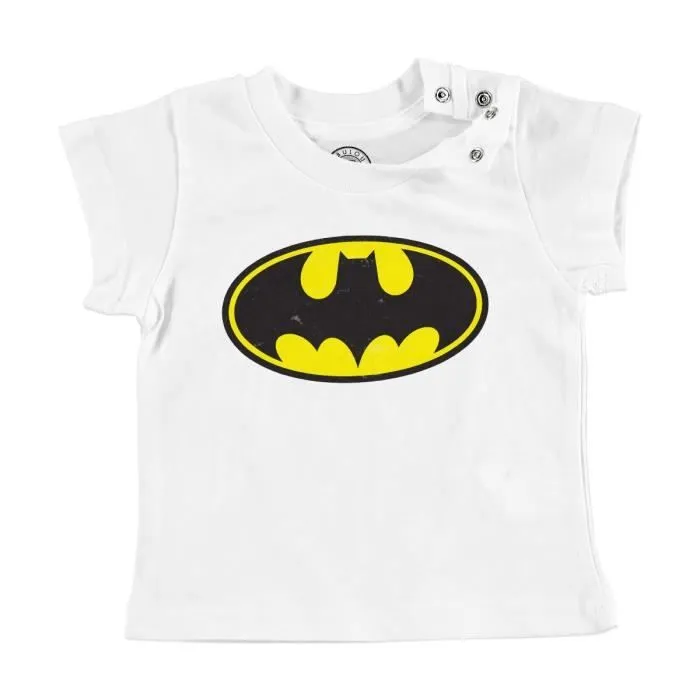 T-shirt Bébé Manche Courte Blanc Batman Logo Super Héros BD Film Geek-0