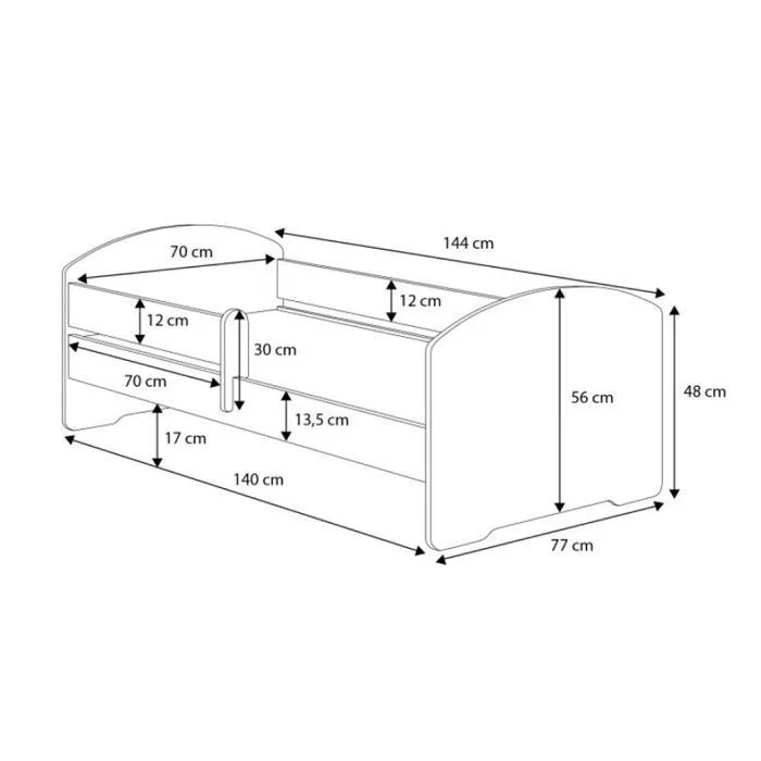 Lit enfant LUK 70x140 avec matelas sommier et tiroir, barrière de sécurité Blanc - football-3