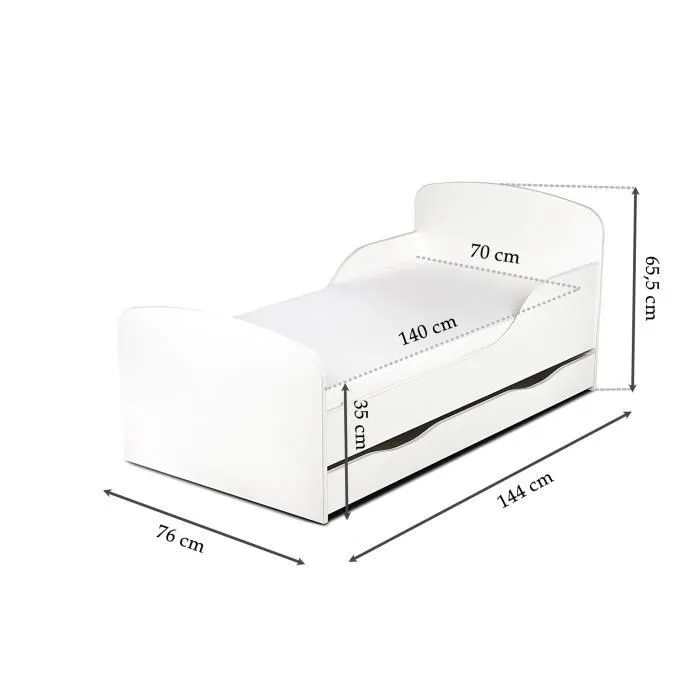 Lit d'enfant 140x70 avec matelas et un tiroir motif: Cheval-3