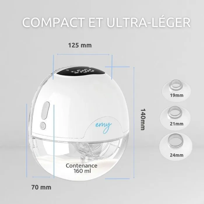 Emy Pump - Tire Lait Électrique Main Libre  | 6 tailles de Téterelles Incluses| silencieux et discret | Portable sans fil Autonome-5