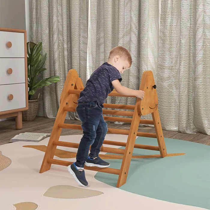 HOMCOM - Triangle d'apprentissage à grimper pour enfants - Bois de hêtre - 90x64x70cm - Marron-1