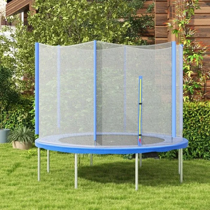 Filet de sécurité trampoline porte zipée Ø 305 cm 6 poteaux bleu noir-2