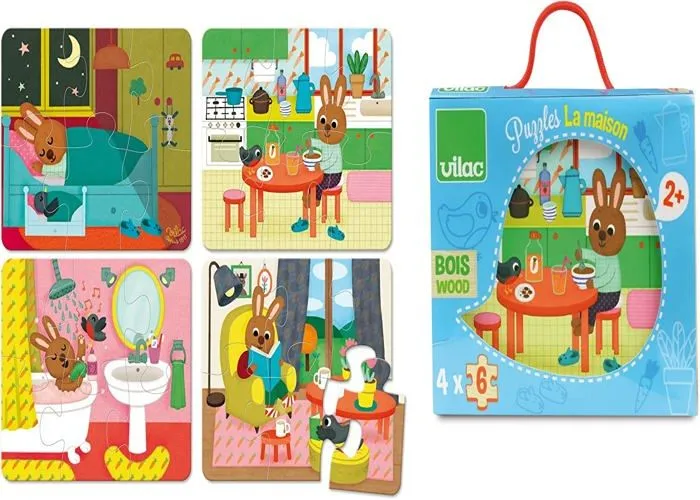 Puzzles en bois pour enfants - VILAC - Maison du lapin - 4 puzzles de 6 pièces - Thème Animaux-3