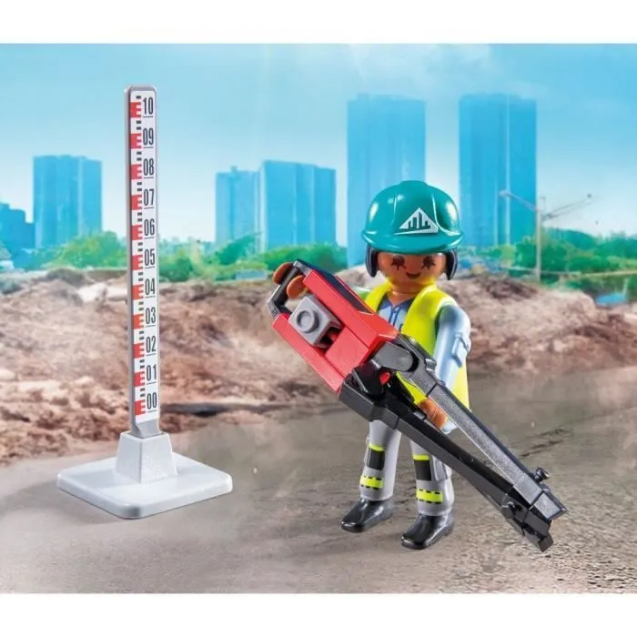 PLAYMOBIL 71751 Ouvriers avec rouleau compresseur et signalisation, Action Heroes, La construction, 43 pièces, Dès 4 ans-4