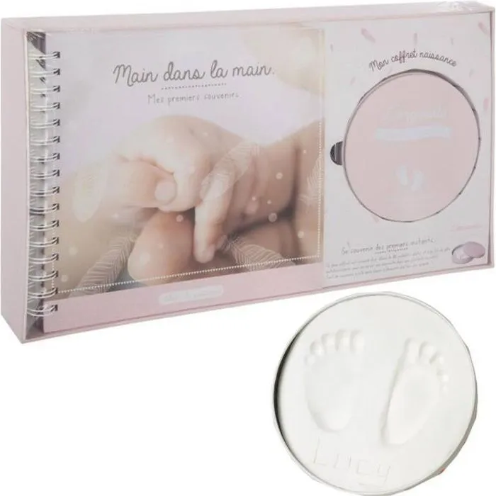 Grand Coffret de Naissance : Album de Naissance Souvenirs + Boîte à Empreinte Mains Pieds Bébé - Fille-0