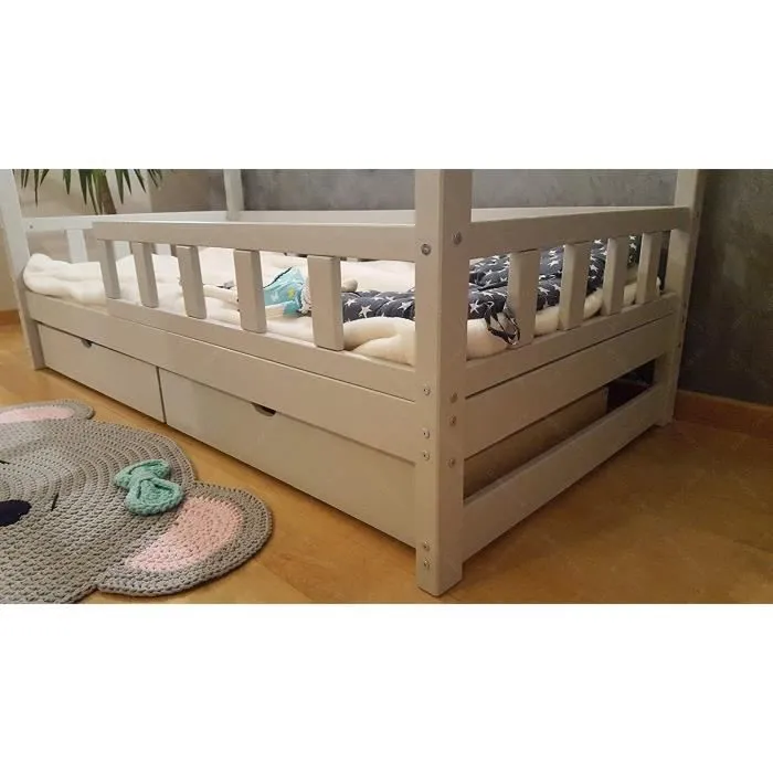 Lit Cabane - Oliveo - 200x120cm - Bois massif - Barrières amovibles - Style scandinave-3
