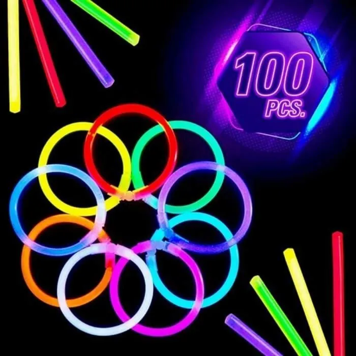 SHOP-STORY - GLOWSTICKS : 100 Bâtons Fluorescents avec Connecteurs - Illuminez vos moments avec ce kit lumineux-0