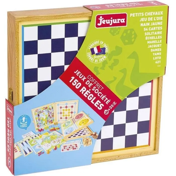 JEUJURA Coffret de Jeux classiques - 150 règles - Pions bois-3