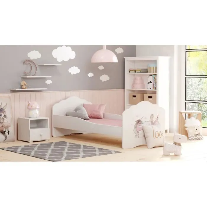 Lit enfant "fille aux licorne" 140x70cm+sommier+matelas-1